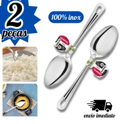 Colher de Arroz Multiuso Universal Kit c/ 2 Peças 100% Inox 26,5cm Para Cozinhas Restaurantes Hotéis