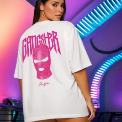 Camiseta Oversized Feminina Streetwear Pink Gangster