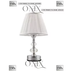 Abajur Vidro Cristal de toque Bivolt 35cm Quarto Sala 308