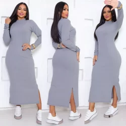 Vestido Midi Canelado Manga Longa - Elegância e Conforto em um Só Look - tendência inverno frio