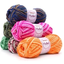 Lã Mollet Mesclada, Fibra Negra e Neon Circulo 100g
