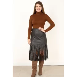 Saia Curta Com Franja Feminina de Cuerina Elegante