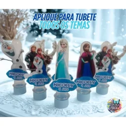 Aplique para Tubete 3d de 13cm - QUALQUER TEMA desejado! Personalizado com nome e idade