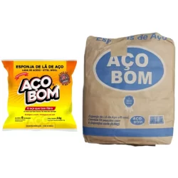 Esponja de Lã de Aço Aço Bom - Fardo com 12 pacotes (pacote com 8 unidades).