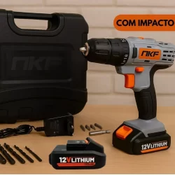 Parafusadeira Furadeira de Impacto e 2 Baterias 12V e 13 Acessórios FPI12X2 NKF
