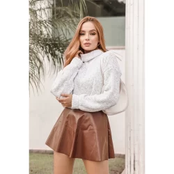 CROPPED GOLA ALTA MANGA BUFANTE TRICOT MOUSSE.