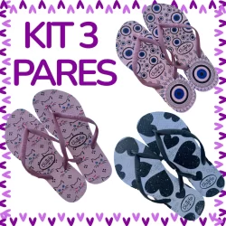 Kit 3 Pares de Chinelo SORTIDOS Feminino Sandalia Macio Mais Vendidos