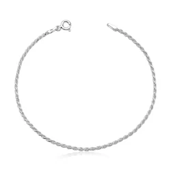 Pulseira Feminina de Prata 925 Cordão Baiano com 18cm e 1mm