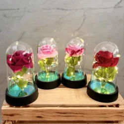 Rosa Encantada com Luz LED - Flor Eterna Decorativa em Cúpula de Acrílico