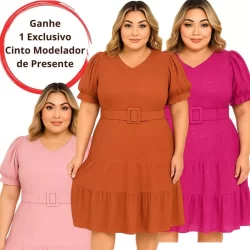 Vestido Midi Plus Size Forrado Laise Moda Evangélica