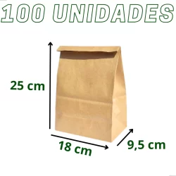 Saco Delivery Papel Kraft Pardo Pp 18x9,5x25 cm (100 Unidades)