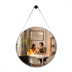 Espelho Adnet Para Lavabo Alça Em Couro 60cm + Suporte