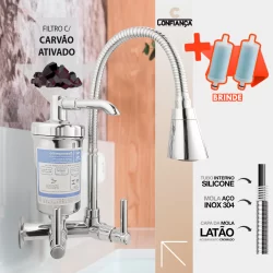 Torneira Cozinha Parede Flexível Luxo Filtro Jato Duplo Cone Cromado C-66 Cd. 1134