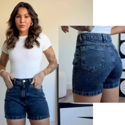 Short jeans mom Feminino Jeans cintura alta bermuda jeans Mom short retrô short jeans sem lycra jeans 100% algodão