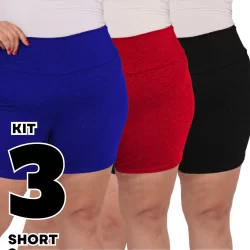 Kit 3 Shorts Legging 3D Feminino Meia Coxa Cintura Alta Bermuda Zero Transparência Premium