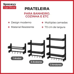Prateleira de Parede para Banheiro ou Cozinha,  3 Níveis, Organizador de Parede para Itens de Banheiro