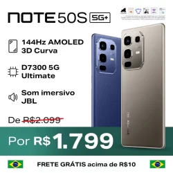 Infinix Note 50S 5G 256GB/8GB RAM, Processador Dimensity 7300 Ultimate, Câmera 64MP, Bateria 5200mAh Versão Global
