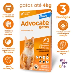 Advocate Elanco 0,4 mL para Gatos até 4 Kg - 3 Bisnagas