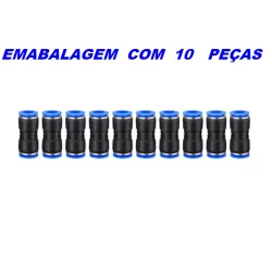 10 PEÇAS - PU PG Conexão Pneumática Engate Rapido União Reta - Push Adaptador Mangueira de ar