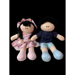 Casal Boneca De Pano 30cm Cabelo Preto Bonequinha Um Sonho De Boneca Oferta