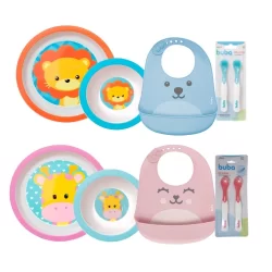 Kit Introdução Alimentar Buba Com Prato Raso, Prato Bolw (Fundo), Babador Cata Migalhas Silicone E Colher termossinsível/Muda de Cor Alimentação para bebê
