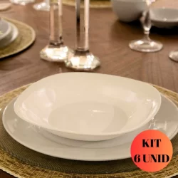 Kit 6 Pratos Plaza Fundo Vidro Quadrado Nadir Figueiredo Branco Opaline Jogo Jantar Conjunto Almoço