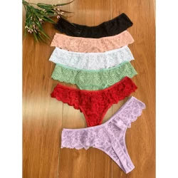 Kit com 5 calcinhas Fio Dental de Renda Virginia para Revenda de Lingerie e Moda Intima na PROMOÇÃO