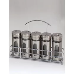 Porta Condimentos Temperos Inox 5 Pcs Com Suporte