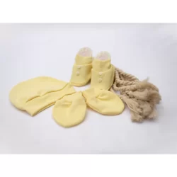 TOUCA+LUVA+SAPATINHO AMARELO para bebê MASCULINO na malha 100% algodão