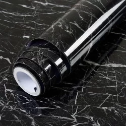 Papel De Parede Adesivo 5 Metros Marmore Preto Lavável 30099