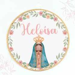 Enfeite Bastidor Porta Maternidade Quarto de Bebê Nossa Senhora da Aparecida Católica Enxoval