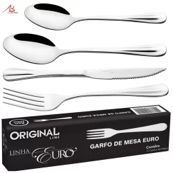 Jogo Talher Inox 48 Pecas Garfo Faca Colher Sobremesa Restaurante Buffet Premium Euro Original Line