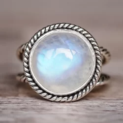 S925 prata esterlina punk pedra lunar anel vintage prata tailandesa redondo anéis de noivado