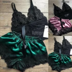 【 AG 】 ✿ 2PCS Lingerie Feminina De Renda Tops Babydoll Pijamas