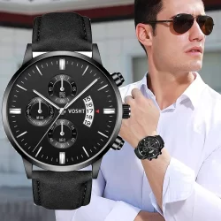 Relógio De Pulso De Quartzo Masculino Ultra Fino Com Pulseira De Couro Popular) (Aço Inoxidável/Empresa/Relógios)