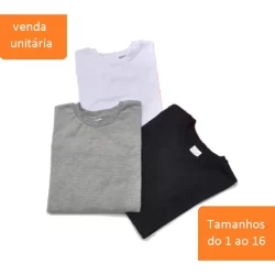 Camiseta Básica infantil Unisex Preta Branca Cinza Manga Longa 100% algodão Tamanhos : 1, 2, 3, 4, 6, 8, 10, 12, 14, 16