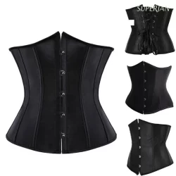 SUPJAN Women Vintage Underbust Corset Waist Cincher Belt Solid Color Boned Black Body Shaper Bustier