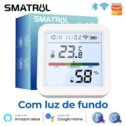 SMATRUL com luz de fundo Tuya Sensor de temperatura e umidade Wifi Smart Life Controle remoto Suporte Alexa Google Home