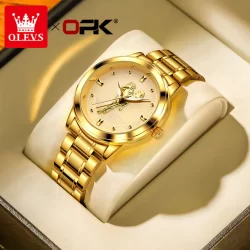 OLEVS Relógio Masculino A Prova D Água Original Aço Inoxidável Luxo Ouro 8141