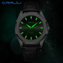 CRRJU Relógios Masculinos Marca Original Mãos Luminosas Genuínas De Alta Qualidade Correia De Couro Moda Casual Negócios Esportivos Quartzo À Prova D'água 5015 X