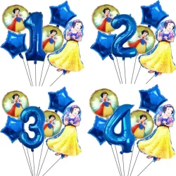 6pcs Balões De Folha De Neve Branca Conjunto De Feliz Aniversário Decoração Disney Snow White Girls Party Gifts Suprimentos Globlos