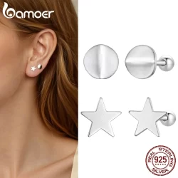 Bamoer 925 Sterling Sliver Studs Brincos Estrelas Redondas Jóias Presentes Para Mulheres