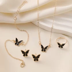 Moda 18K Colar De Borboleta Com Banho De Ouro Coréia Pulseira Brinco Anel Mulher Jóias Dia Dos Namorados