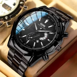 OLEVS relogio relógios masculinos luxo prova da água original prata preto de aço esportivo 8108