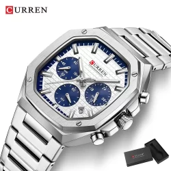 Original CURREN Luxo Novo Relógio Masculino Ponteiros Luminosos Cronógrafo Código Aço Inoxidável Mostrador Quadrado Moda