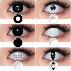 Pseyeche Cosplay Lente De Contato Lentes De Halloween Anime Anual Branco Preto 1 Par