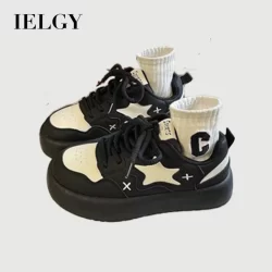 IELGY Tênis Estrela Estilo Coreano Para Mulheres , Novo , Elegante E Versátil , Sapatos Brancos Casuais De Sola Grossa