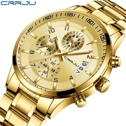 CRRJU Marca Original Moda Genuína Relógio Cronógrafo De Aço Inoxidável Para Homens Negócios Todo À Prova D'água Data Aut