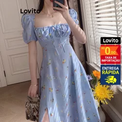 Lovito Vestido Feminino Midi Busto Franzido com Cordão LNA37041