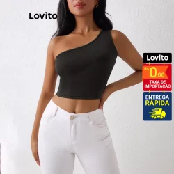 Lovito Regata Feminino Casual Um Ombro Só Cropped Canelada  LBL13362